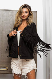 BiBi Suede Fringe Long Sleeve Jacket | Jackets Daverri Fashions