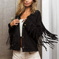 BiBi Suede Fringe Long Sleeve Jacket - DAVERRI FASHIONS