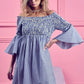 BiBi Smocked Off-Shoulder Blue and White Striped Dress