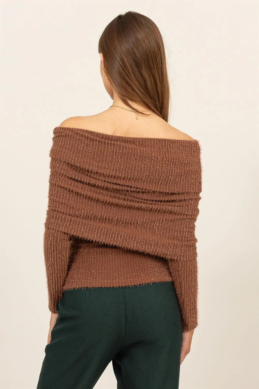HYFVE Fuzzy Off Shoulder Textured Knit Top | Knit Tops Daverri Fashions