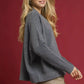 Umgee V-Neck Sweater with Wide Trim Detail - DAVERRI FASHIONS