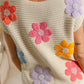 BiBi Multi Jeweled Crochet Flower Patch Sweater Vest Sweaters