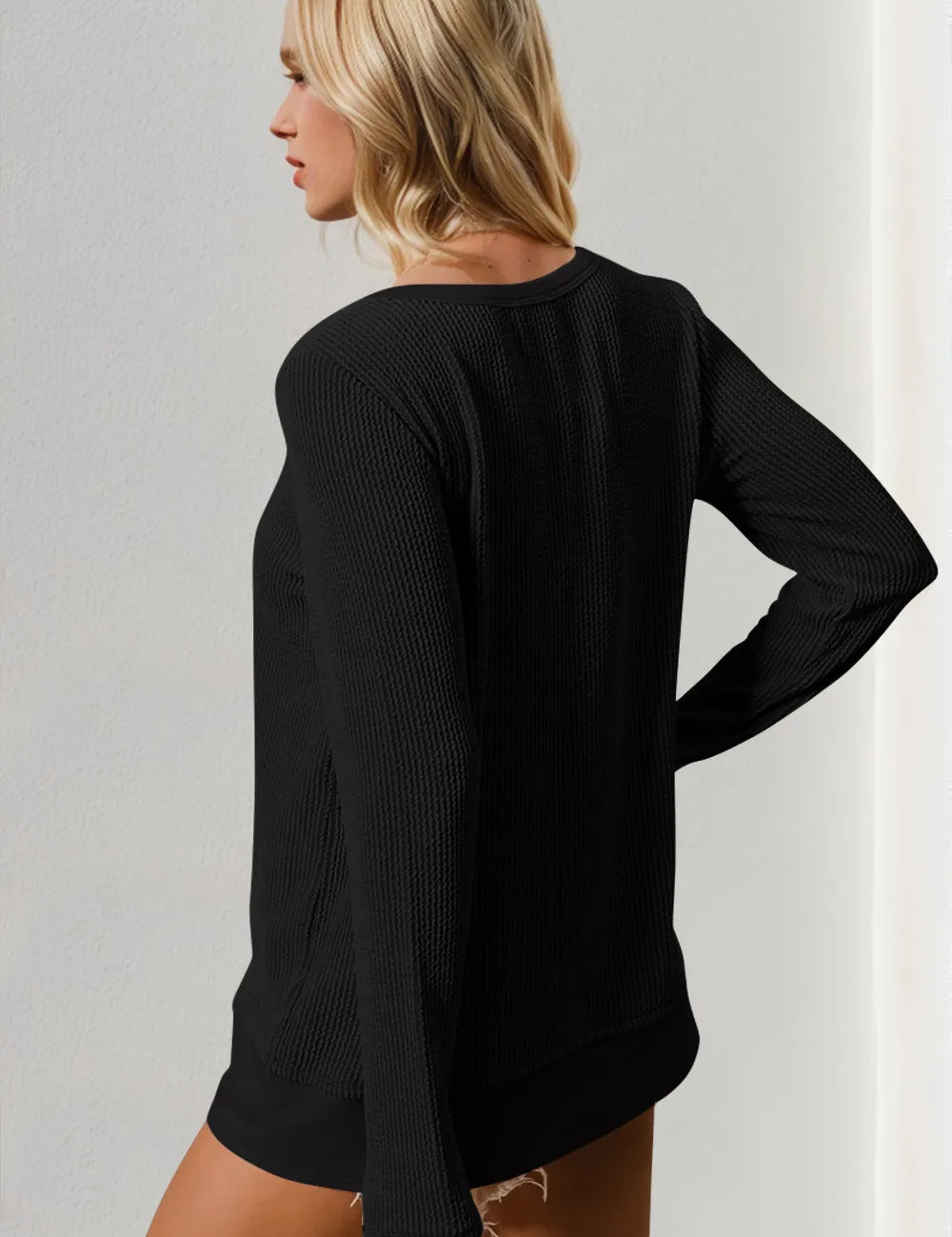 Double Take Corded Rib Thumbhole Cuff Round Neck T-Shirt | T-Shirts Daverri Fashions