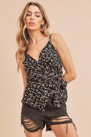 Black Aemi + Co Ditsy Floral Surplice Adjustable Straps Cami | Cami Tops Daverri Fashions