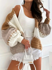 Color Block Drop Shoulder Cardigan | Cardigans Daverri Fashions