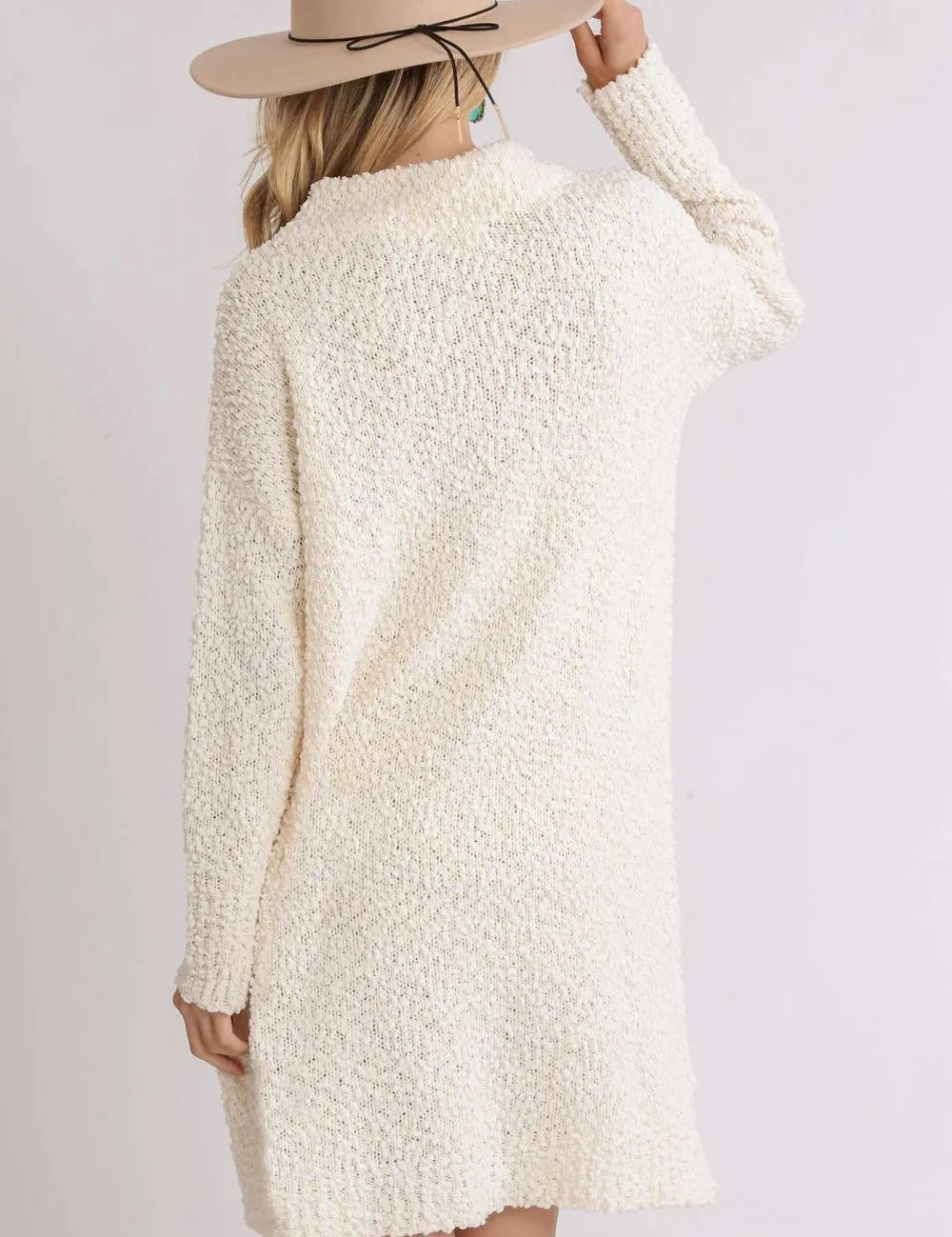 Umgee Full Size High Low Long Sleeve Boucle Sweater Dress Plus Size | Daverri Fashions