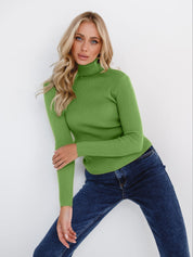 Green Free Size Women's Knit Turtleneck Pullover | Sweaters Daverri Fashions