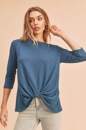 Aemi + Co Twist Front Round Neck 3/4 Sleeve T-Shirt | T-Shirts Daverri Fashions