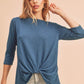 Aemi + Co Twist Front Round Neck 3/4 Sleeve T-Shirt - DAVERRI FASHIONS