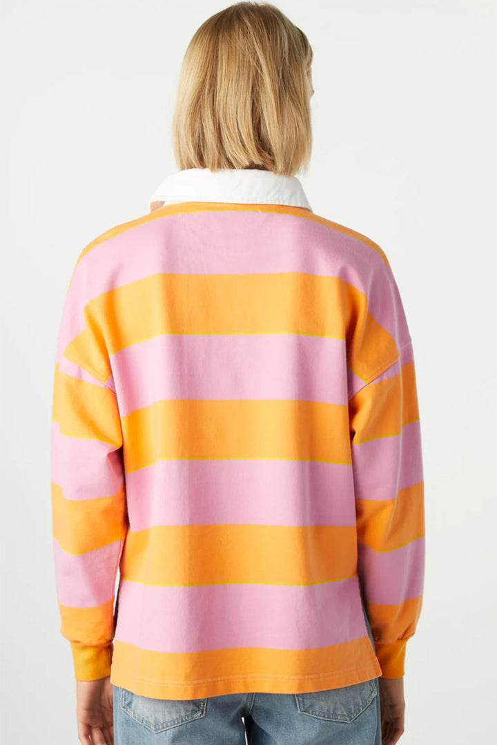 Yellow Stripe Color Block Polo Collar Sweatshirt | Sweatshirts Daverri Fashions