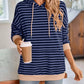 Lovelet Drawstring Striped Long Sleeve Hoodie - DAVERRI FASHIONS