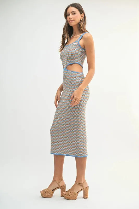MABLE Multi Color Chevron Knit Bodycon Midi Dress