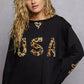 POL Round Neck Long Sleeve French Terry Sweatshirt with USA Letter Animal Patch - DAVERRI FASHIONS