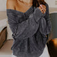 Washed Cotton Drop Shoulder V-Neck Long Sleeve Sweater - DAVERRI FASHIONS