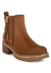 Brown Tigris Microfiber Zipper Boots | Boots Daverri Fashions