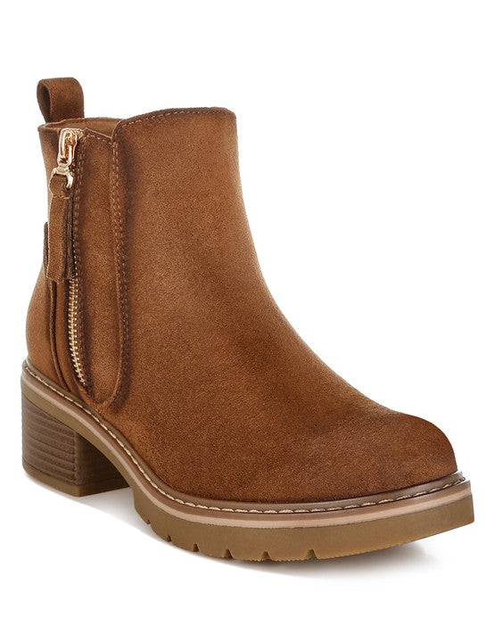 Brown Tigris Microfiber Zipper Boots | Boots Daverri Fashions