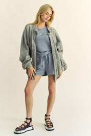 Davi & Dani Exposed Seam Zip Up Dropped Shoulder Jacket Tops