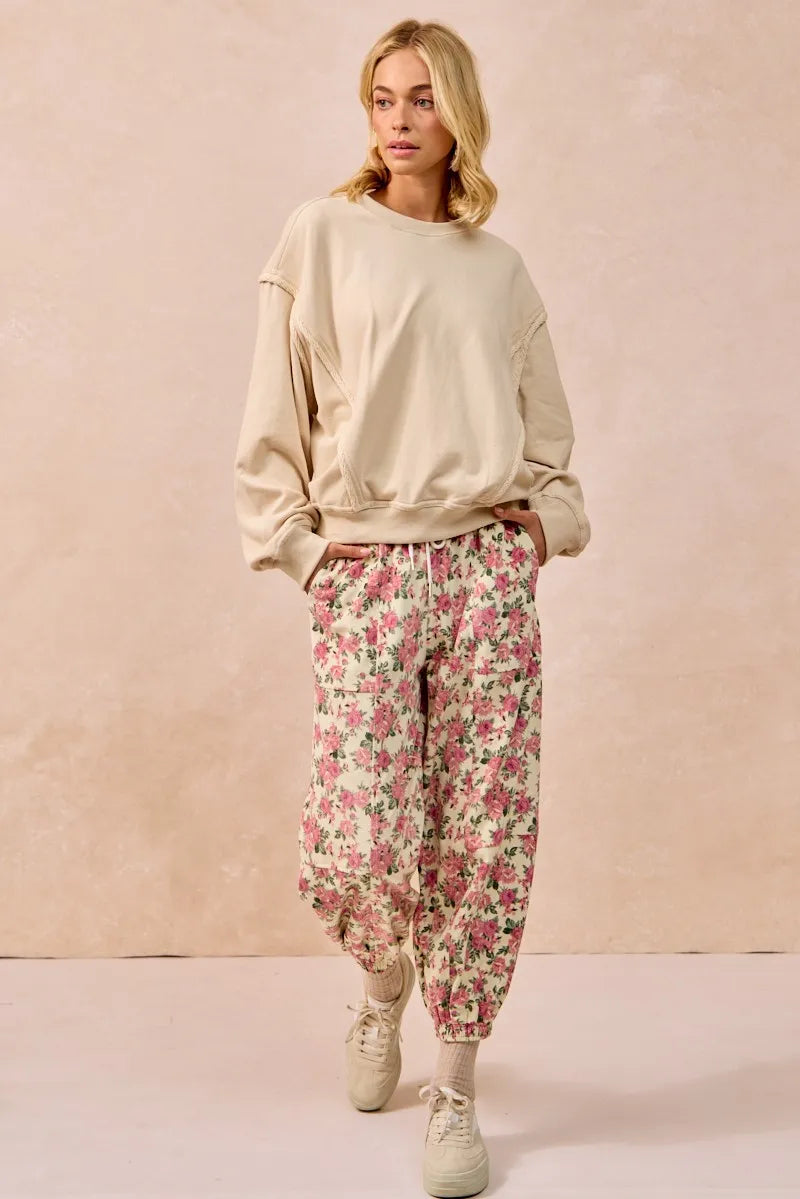 BiBi Floral Printed Twill Drawstring Jogger Pants With Elastic Band | Joggers Daverri Fashions