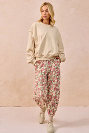 BiBi Floral Printed Twill Drawstring Jogger Pants With Elastic Band | Joggers Daverri Fashions