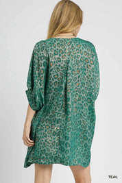 Umgee Metallic Leopard Print V-Neck Kimono Dress | Daverri Fashions