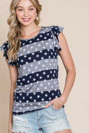 Dark Blue BOMBOM Striped Round Neck Cap Sleeve T-Shirt | T-Shirts Daverri Fashions