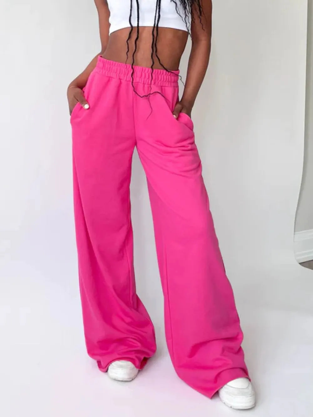 Elastic Waist Wide Leg Pants | Pants Daverri Fashions