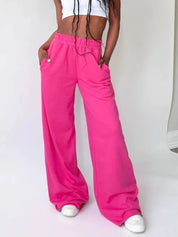 Elastic Waist Wide Leg Pants | Pants Daverri Fashions