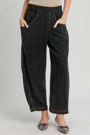 Black M Umgee Elastic Waist Baggy Fit Pants with Pockets | Daverri Fashions