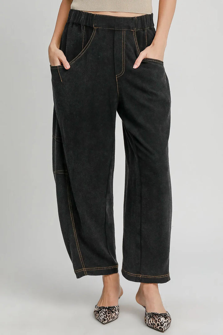 Umgee Elastic Waist Baggy Fit Pants with Pockets Black
