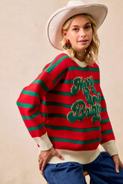 BiBi Christmas Theme Stripe Knit Top | Knit Tops Daverri Fashions