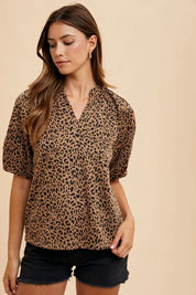Annie Wear Animal Print Knit Volume Sleeve Blouse | Daverri Fashions