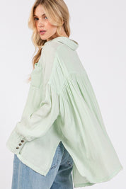 SAGE + FIG Frayed Hem Side Slit Button Down Shirt