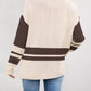 Cream and brown color-blocked knit cardigan with ribbed details