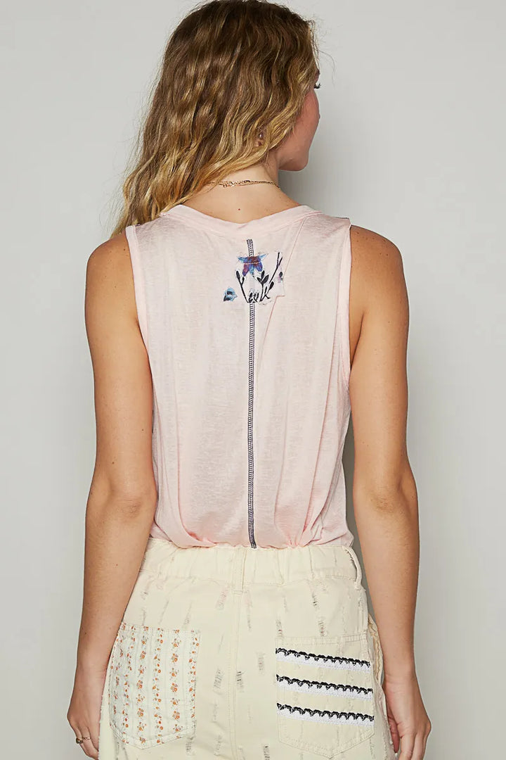 POL Floral Detail Pocket Patch Tank Top Tank Tops