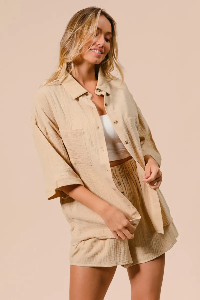 BiBi Crinkle Gauze Shirt and Short Set Outfit Sets