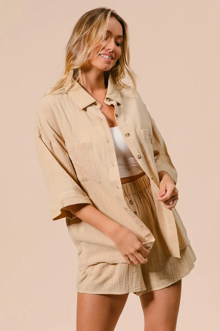 BiBi Crinkle Gauze Shirt and Short Set Outfit Sets