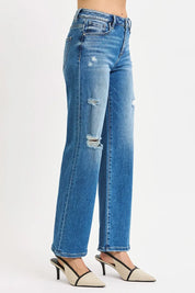 RISEN Full Size High Rise Ankle Straight Front Body Distressed Jeans Plus Size | Jeans Daverri Fashions