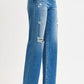 RISEN Full Size High Rise Ankle Straight Front Body Distressed Jeans Plus Size - DAVERRI FASHIONS