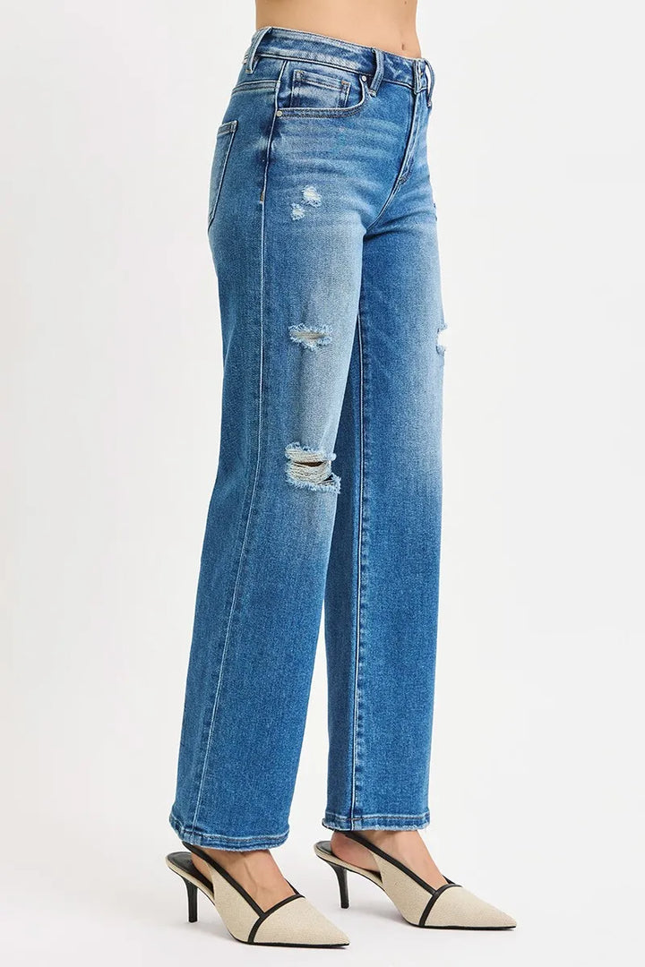 RISEN Full Size High Rise Ankle Straight Front Body Distressed Jeans Plus Size | Jeans Daverri Fashions