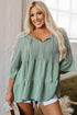 Laurel Green tie split neck textured ruffle patchwork blouse in soft sage green