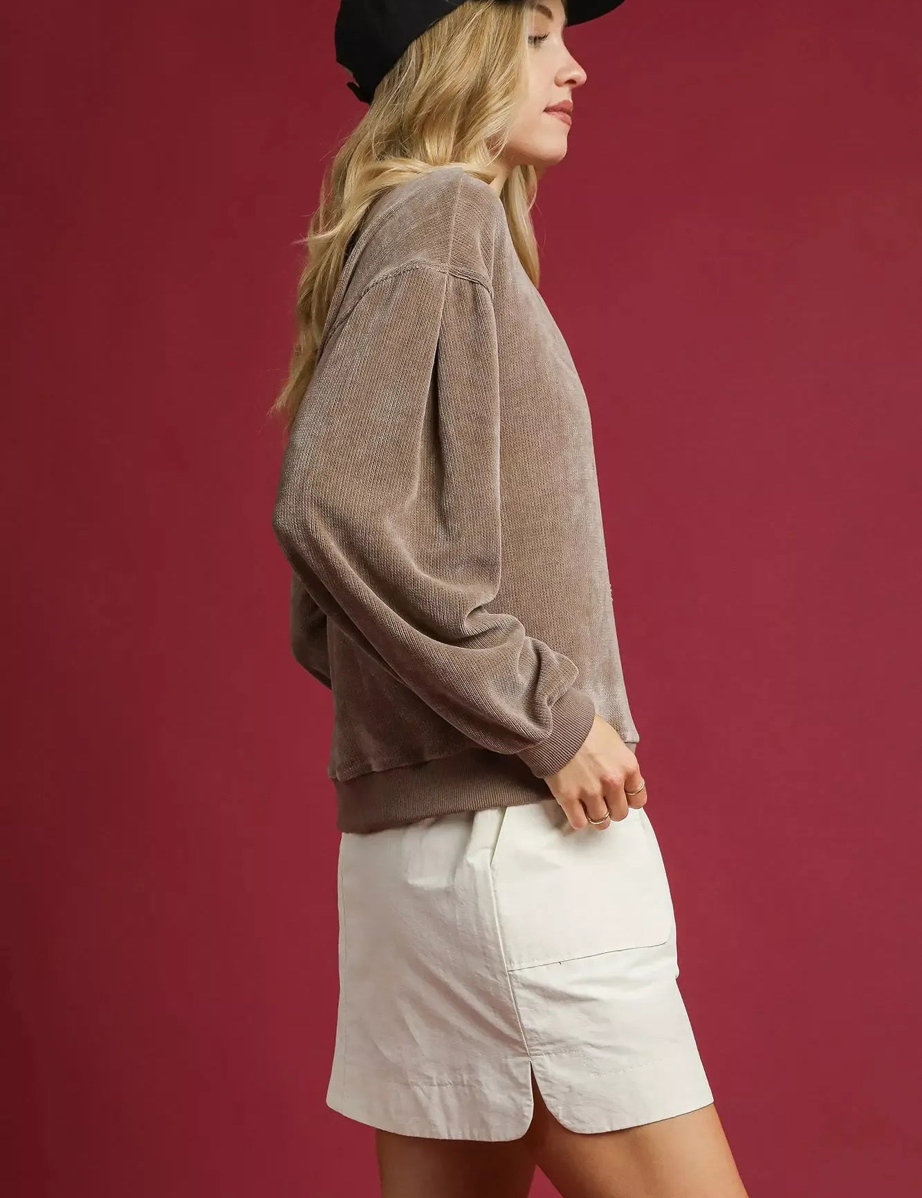 Umgee Velour Crewneck Balloon Sleeve Sweatshirt | Sweatshirts Daverri Fashions