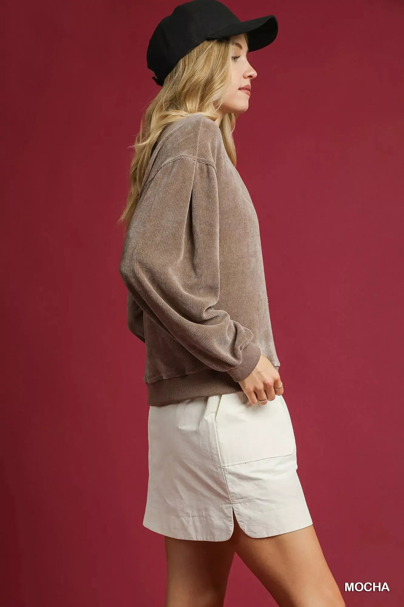 Umgee Velour Crewneck Balloon Sleeve Sweatshirt | Sweatshirts Daverri Fashions