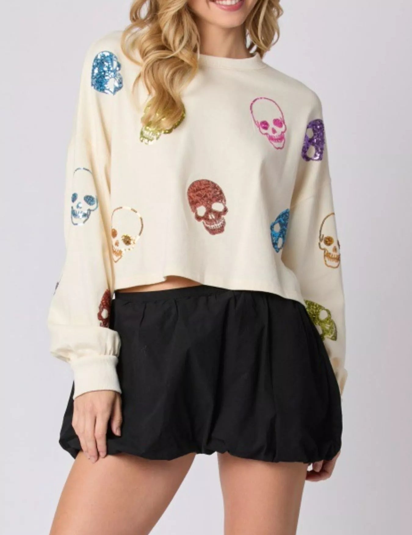 Sequin Skull Long Sleeve Sweatshirt | Sweatshirts Daverri Fashions