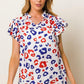 BiBi Leopard Notched Ruffled Cap Sleeve Blouse Blouses