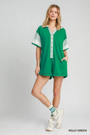 Umgee French Terry Collared Colorblock Romper | Daverri Fashions