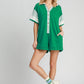Umgee French Terry Collared Colorblock Romper