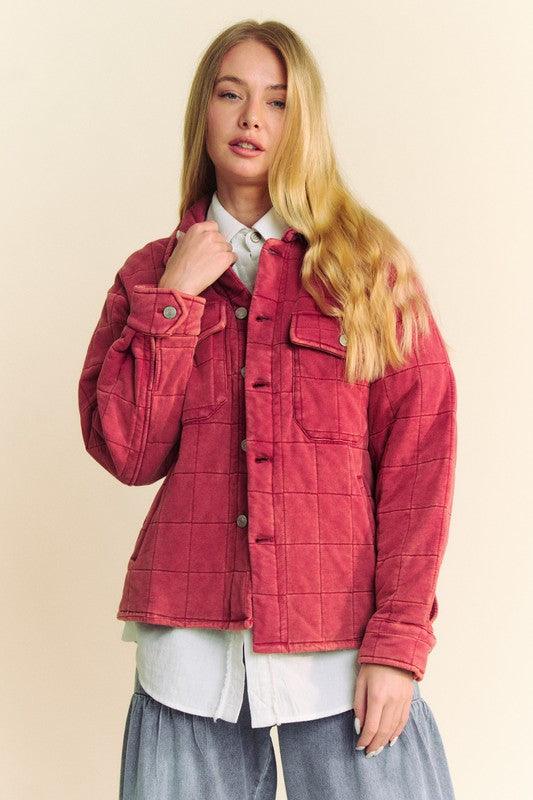 Davi & Dani Quilted Button Down Shacket with Chest Pockets Brick Shackets