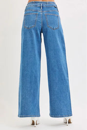RISEN Full Size Mid Rise Fit Wide Leg with Pleated Detail Jeans Plus Size | Jeans Daverri Fashions
