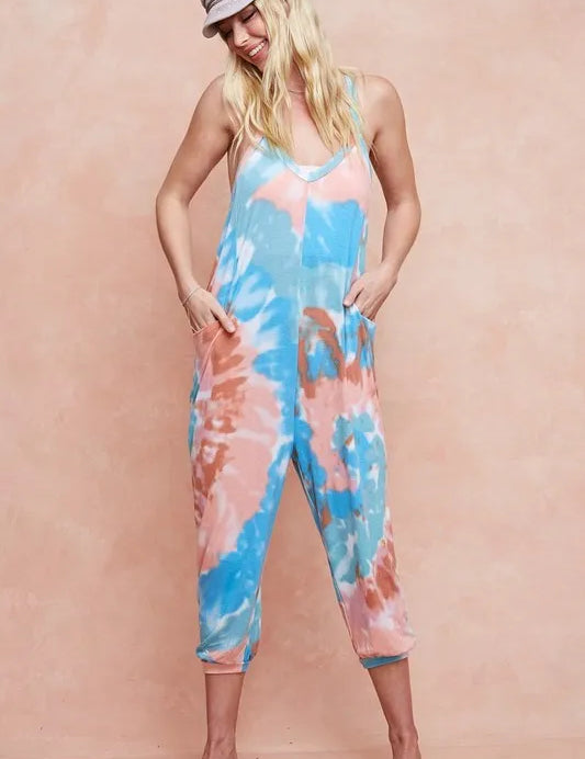 BiBi Tie Dye Knit Mid-length Casual Jumpsuit | Jumpsuits Daverri Fashions