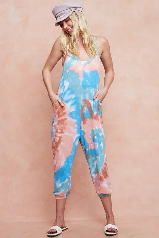 BiBi Tie Dye Knit Mid-length Casual Jumpsuit Jumpsuits